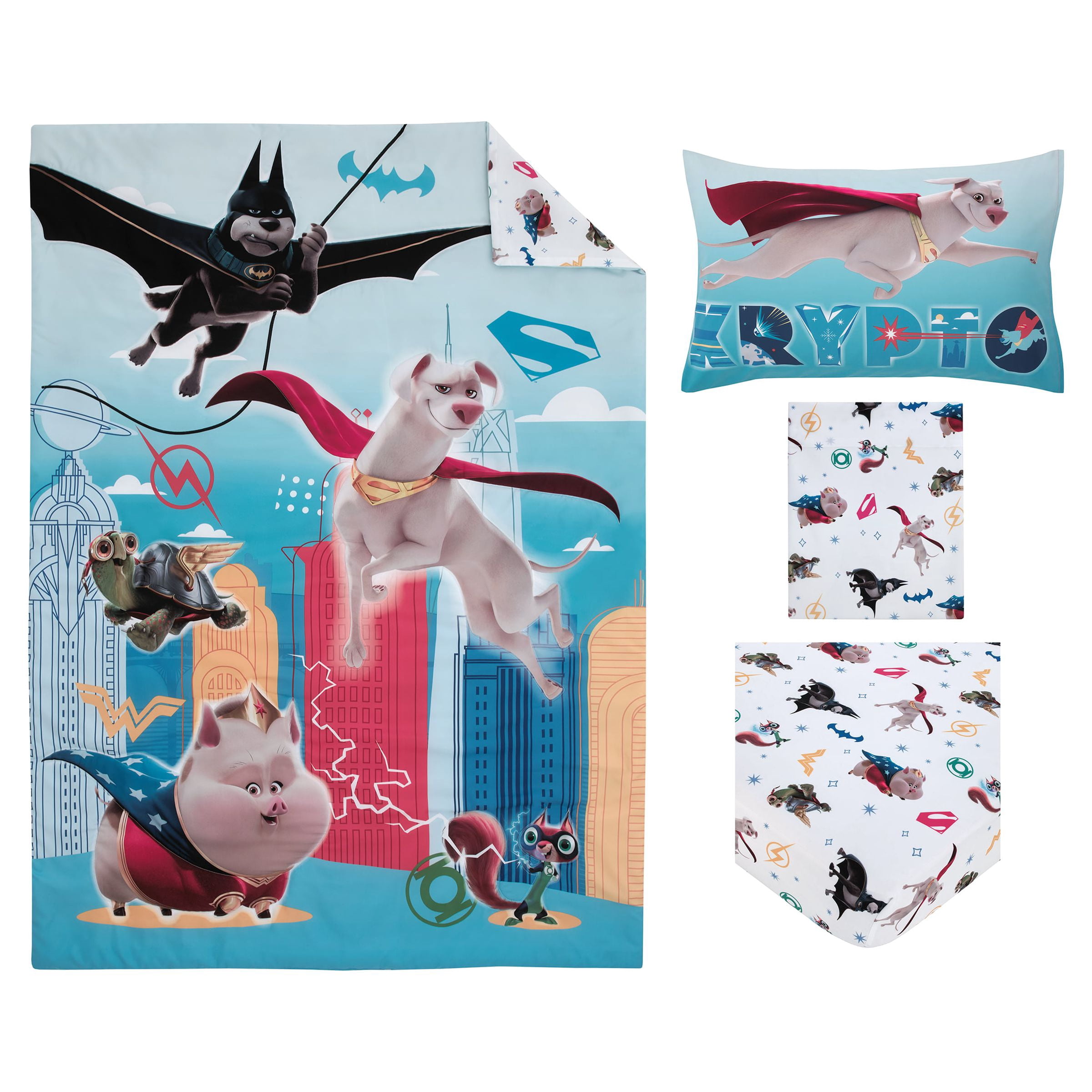 Warner Bros. DC Super Pets Krypto 4-Piece Toddler Bedding Set, Toddler Bed