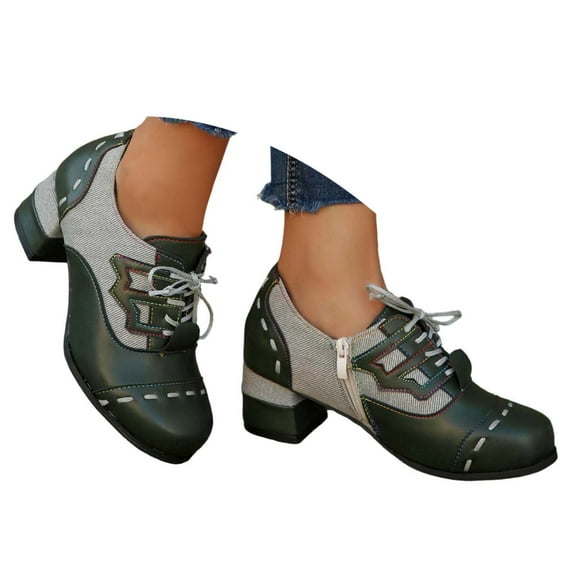 Ladies Casual Pumps Low Heel Comfortable Dressy Work & Event Leather Retro Ankle Boots Heel Lace Up Comfortable Walking Shoes Sole Fashion Footwear For Daily Outfits