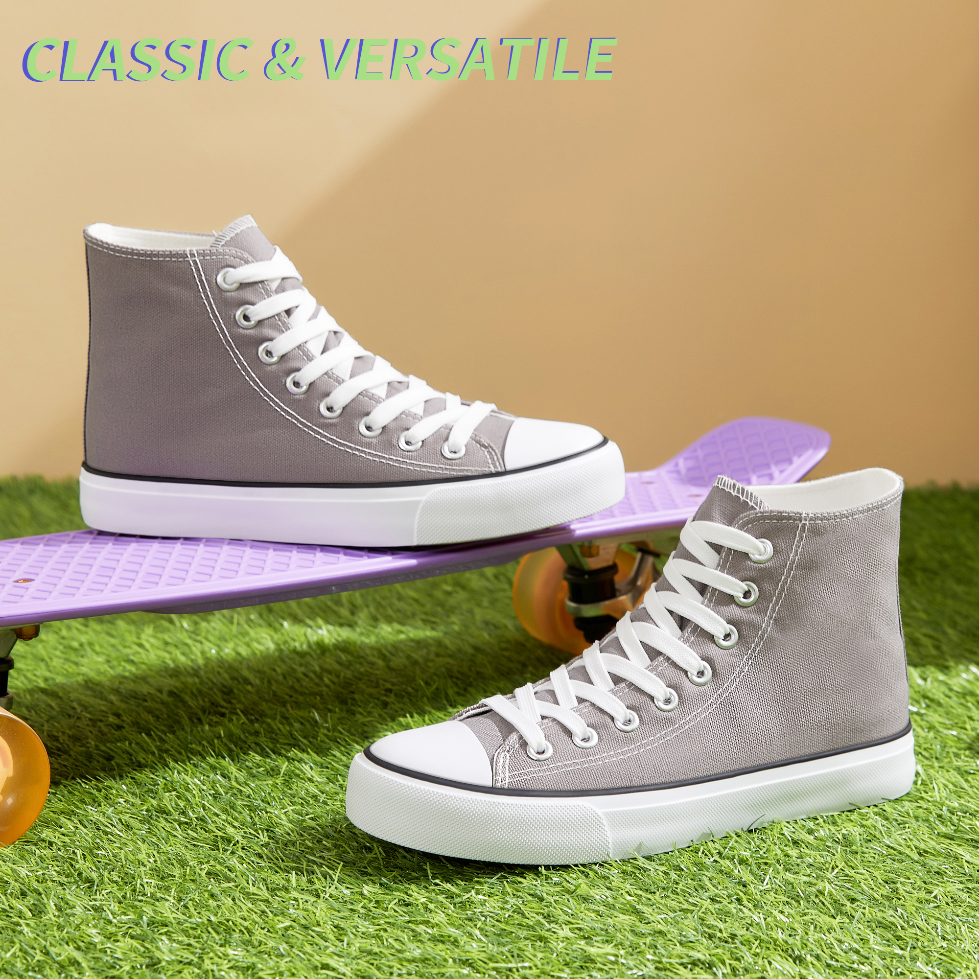 AOMAIS Womens High Top Canvas Sneakers Lace Up Mid Top Canvas Shoes Comfortable Non Slip Walking Shoes Casual Tennis Shoes for Women(Gray US9)