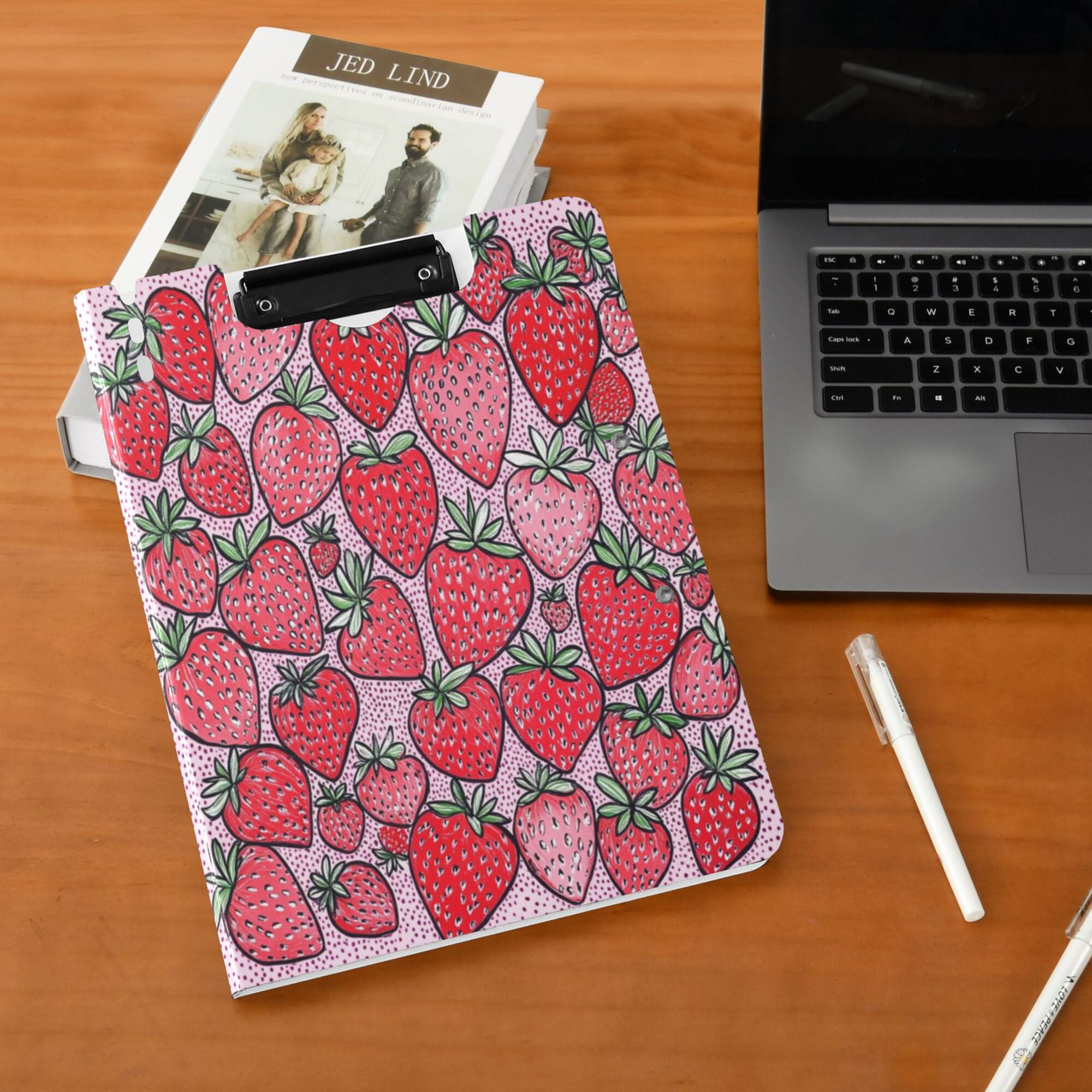 FORMRS A4 Clipboard Folder with Pen Holder Horizontal Foldable School Office Binder, Sweet Strawberry