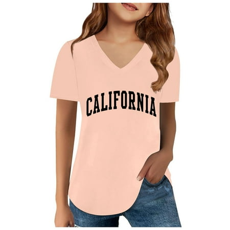 

Children Shirts Girls Summer Short Sleeve Prints Trendy Fans Gift V-Neck Fashion Casual Sports Style Girls Shirts