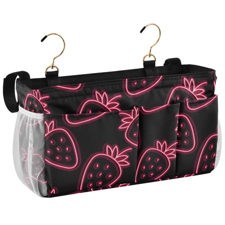 Ryvnso Bedside Caddy Neon Strawberry Bedside Storage Bag Hanging Organizer