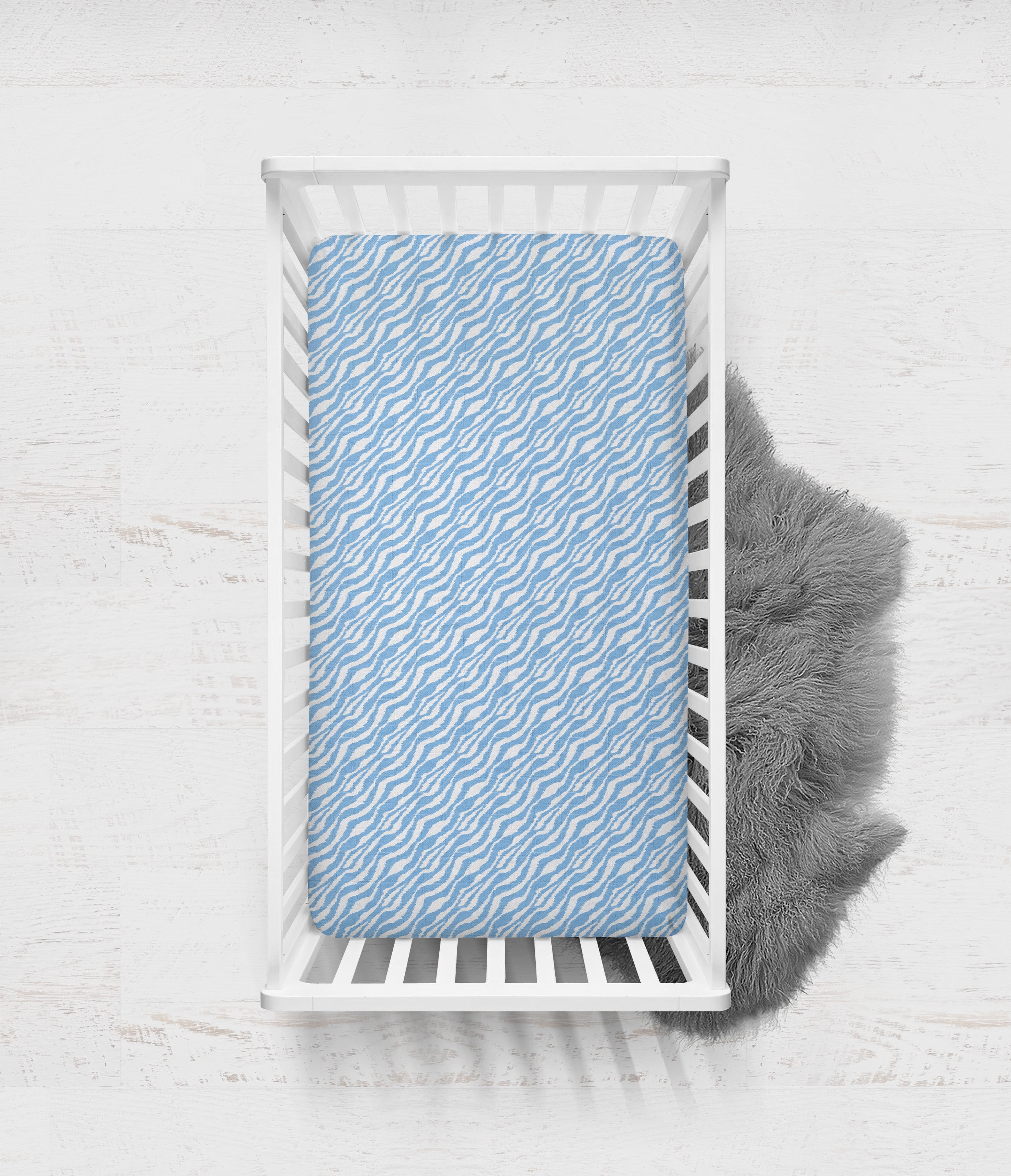 Bacati - Ikat Zebra Dots Blue Muslin Crib or Toddler Bed Fitted Sheet 100% Cotton Muslin