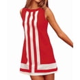 thumbnail image 3 of Vestido Mini Bohemio con Bloques de Color para Mujer, Informal, Fluido, de Verano, Sin Mangas, A Rayas, para Playa, Rojo, Talla M, 3 of 7