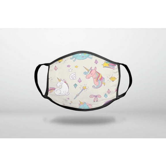 Unicorn Rainbow Wand Pattern - Beige - 3-Ply Reusable Soft Cloth Face Covering, Unisex, Cotton Inner Layer