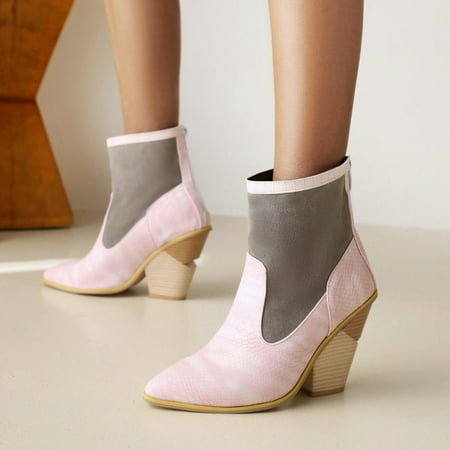 

Zedker Shoes Booties Women S Winter Fleece Short Patchwork Colour High Heel Back Zipper Boots Womens Snow Boots