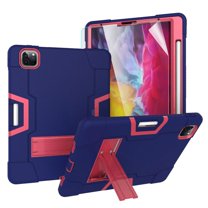 iPad Pro 12.9 2020 Case with Soft PET Screen Protector, Dteck Full Body Protective Case for 12.9" iPad Pro 4th Generation, Hybrid Rugged Shockproof Case with Kick Stand, Navy Rose