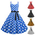 thumbnail image 6 of Joernso Women Dress Retro A-line Big Swing Tight High Waist Bow Decor Sleeveless V Neck Back Zipper Dot Print Contrast Color Party Wedding Prom Ball Gown Summer Midi Dress, 6 of 8