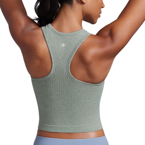 Top Corto sin Costuras con Cuello Alto y Textura Acanalada CRZ YOGA Verde Oscuro XS