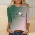 thumbnail image 2 of QATAINLAV Hauts à Manches 3/4 pour Femmes T-Shirts Graphiques en Coton Basiques Tendance Dégradé Imprimé Mignon Blouse Ample Décontractée Col Rond Chandail Éclair Aujourd'hui Violet m, 2 of 6
