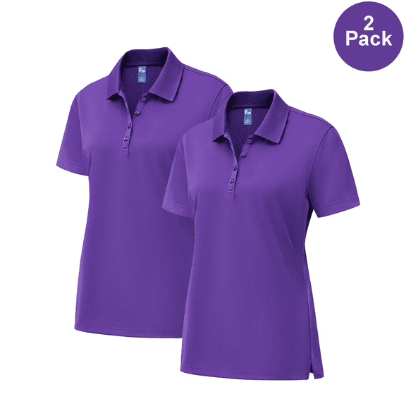 Zfeel Pure Dry Fit Poly Polo Shirt, Women Short Sleeve Comfortable Collared Tee, Purple, S, 2 Pack
