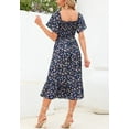 thumbnail image 3 of Floral Shirred Short Sleeve Dress Below for Women Knee Length Navy Small, 3 of 3