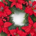 thumbnail image 4 of Christmas Wreath 20 Inch Artificial Red Poinsettia Pine Cone Berry Wreath for Front Door Holiday Decor, 4 of 9