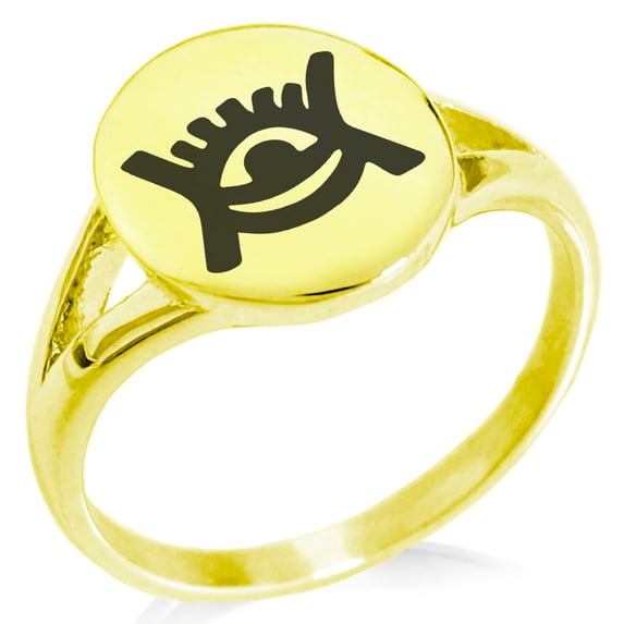 Stainless Steel Aztec Universe Rune Minimalist Oval Top Polished Statement Signet Ring