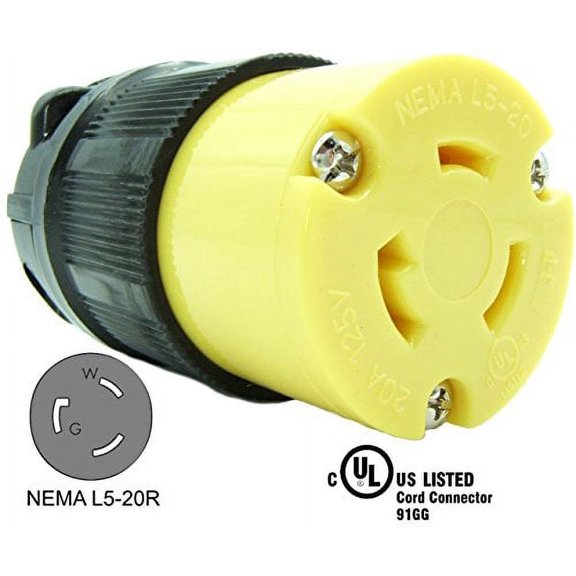 Journeyman-Pro 2313 20 Amp, 125 Volt, NEMA L5-20R, 2P, 3W, Locking Female Plug Connector, Black Industrial Grade, Grounding 2500 Watts Generator Rating (L5-20R Female Plug)