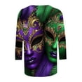 thumbnail image 5 of DPTALR Mardi Gras Women's Casual Print Crew Neck Three-Quarter Sleeve Loose T-Shirt,Green,Size XXL, 5 of 6