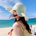 thumbnail image 6 of Risckoth Women's Straw Sun Hat Wide Brim Ribbon Bow Detail Lace Trim Summer Beach Cap, White, 6 of 9