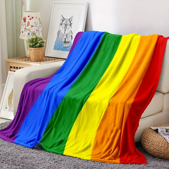 Pride Month Rainbow Stripe Flannel Blanket – Soft Cozy Throw for Sofa Bed Travel & Camping – Lightweight All-Season Home Decor Gift – Vibrant Multicolor Design