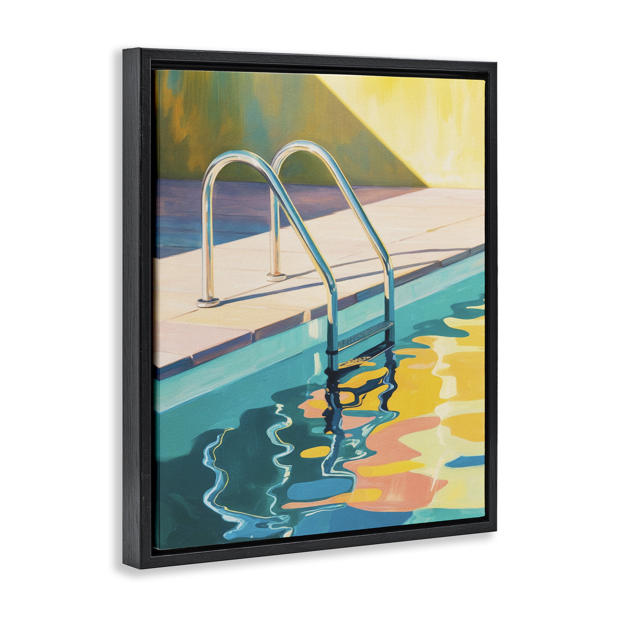 Stupell Industries Pool Ladder At Sunset Black Framed Floater Canvas Wall Art, design by Andreas Magnusson