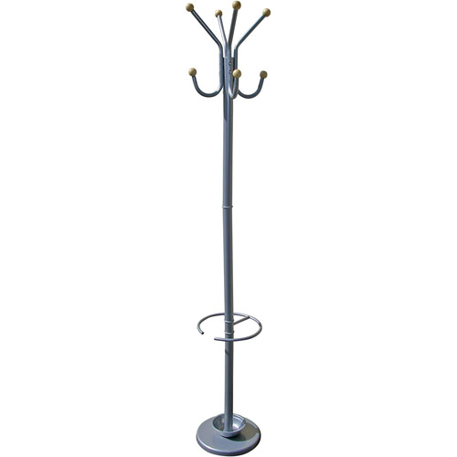 72" Tall Metal Standing Coat Rack with Umbrella Holder, Silver finish