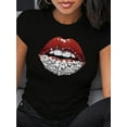 thumbnail image 1 of T-Shirt Graphique à Lèvres Diamant Scintillant Rouge pour Femmes, Col Rond Décontracté Manches Courtes, Design Strass Scintillant, Coton Doux, Lavable en Machine, Déclaration de Mode Toutes Saisons, T-Shirts pour Dames, 1 of 7