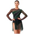 thumbnail image 2 of Xnihocha Shiny Ballet Dress For Women Figure Skating Long Sleeve Tutu Skirt Dress Rhythmic Gymnastics Dark Green M, 2 of 7