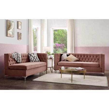 Modern Coral Velvet Sectional Sofa by Acme Rhett 55505-3pcs