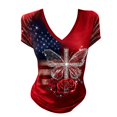 thumbnail image 4 of MEICHEN Women's V Neck Butterfly & Rose Print T Shirt Patriotic Glitter Graphic Casual Top, 4 of 4