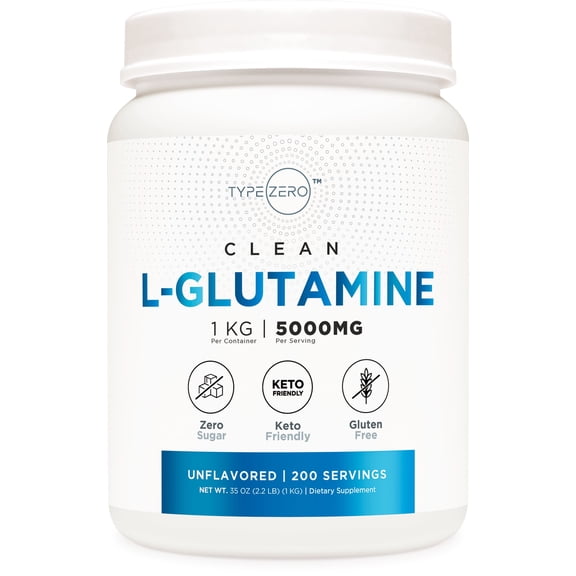 Type Zero L Glutamine Powder (5000mg | 1KG) 6-Month Supply Pure L-Glutamine Supplement for Leaky Gut Health, Gastrointestinal Lining Support & Recovery for Women/Men - Vegan, Gluten Free, No Fillers