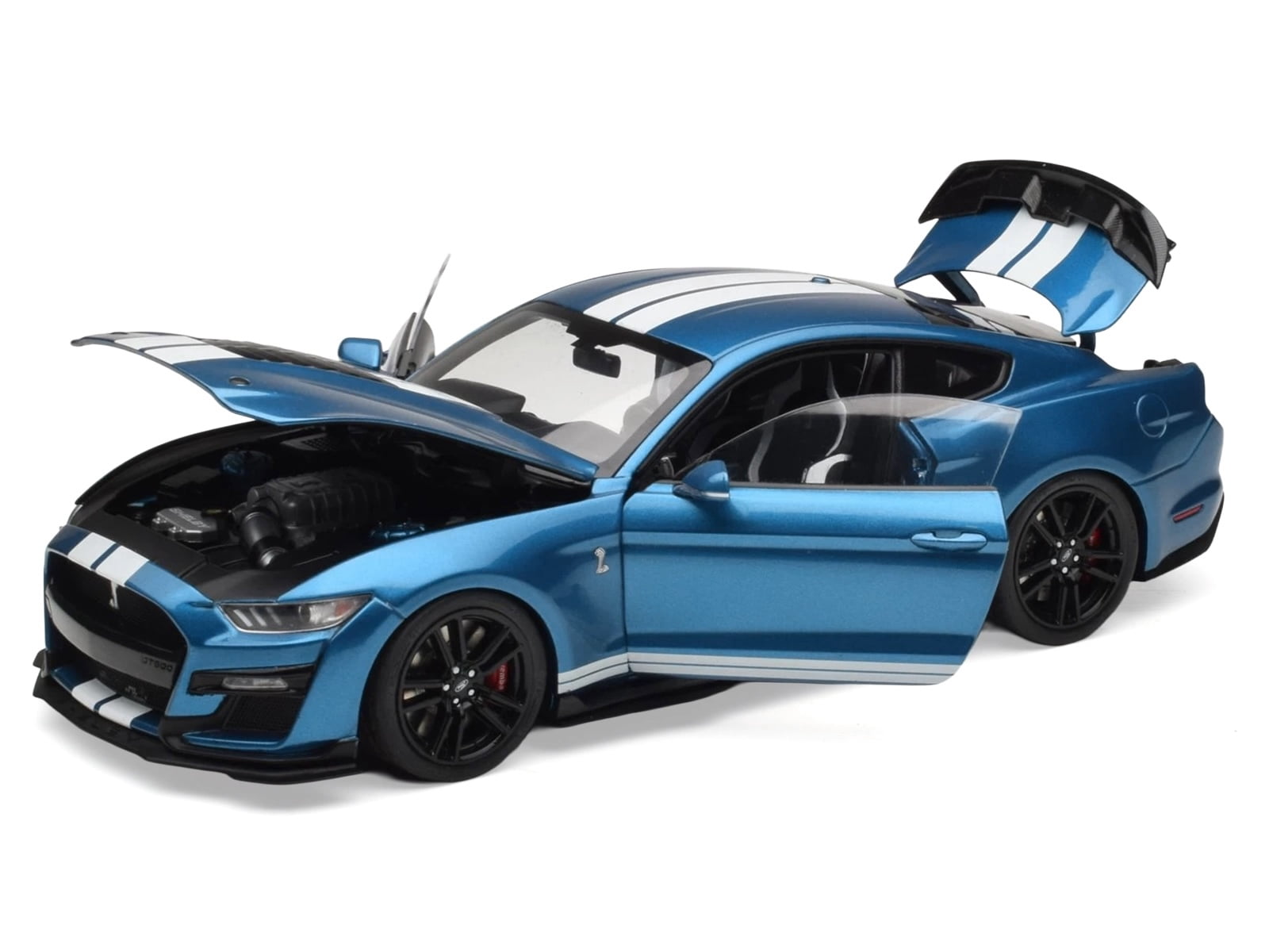 2022 Ford Mustang Shelby GT500 Blue Metallic with White Stripes 1/18 Diecast Model Car by IXO Models