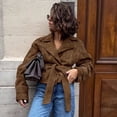 thumbnail image 4 of ScarletteEmmy Women’s Faux Suede Belted Jacket, Lapel Blazer Coat, Soft Matte Outerwear, Fashion Fall Casual Streetwear, Slim Fit Wrap Design, 4 of 10