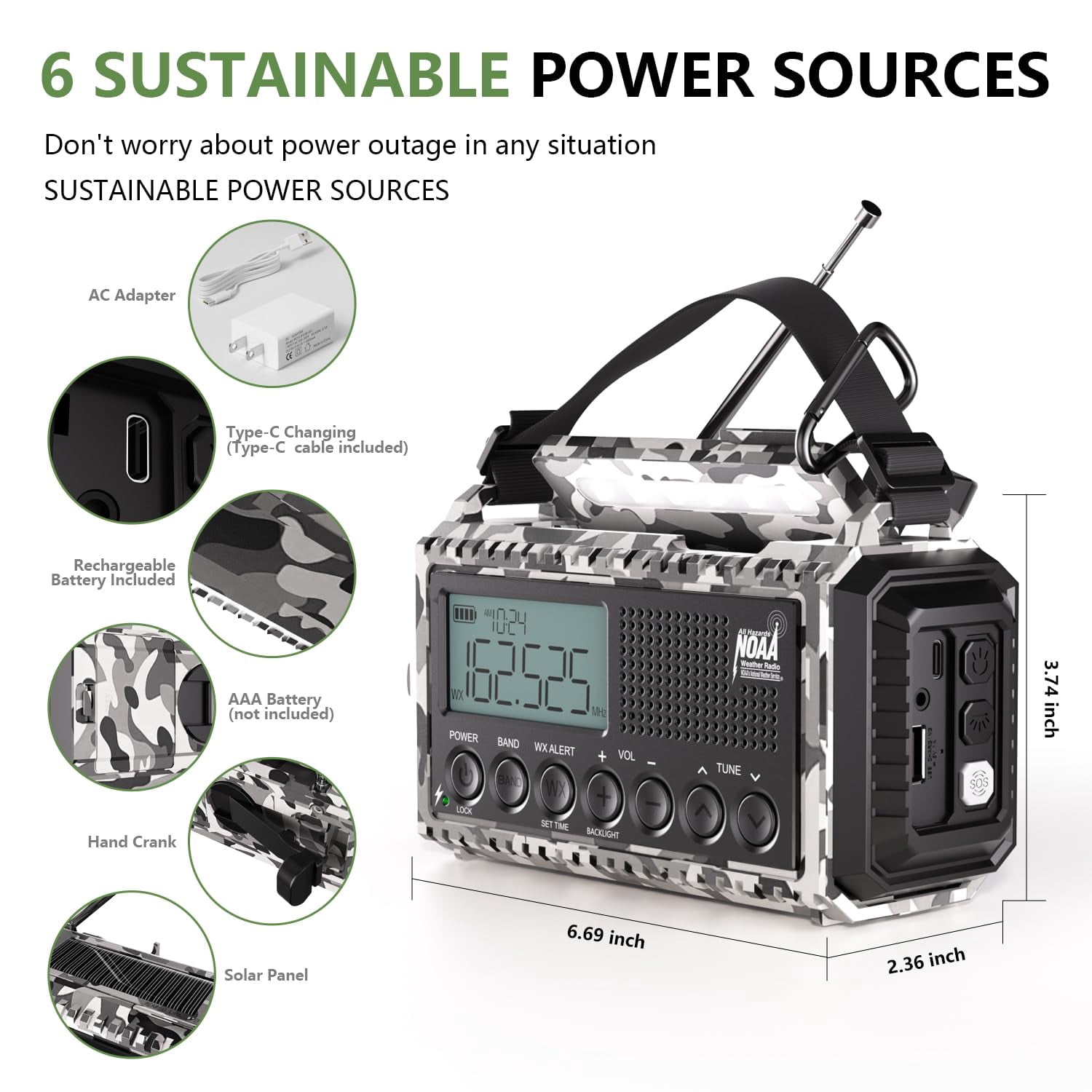 Emergency Radio 12000mah Auto Noaa Weather  Solar Hand Crank Portable Am/fm Shortwave With Rechargeable Flashlight Reading Lamp Sos Alarm For Indoor Outdoor Emergencies