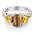 thumbnail image 3 of Gem Stone King 2.40 Ct Oval Brown Tiger Eye Yellow Citrine 925 Sterling Silver Ring (Size 6), 3 of 6