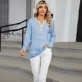 thumbnail image 4 of SWSMCLT Women's Long Sleeve Tshirt Striped Summer Shirt Fashion Cool Fall Tees Henley Neck Tunics Loose Fit Tshirt Blue Large, 4 of 5