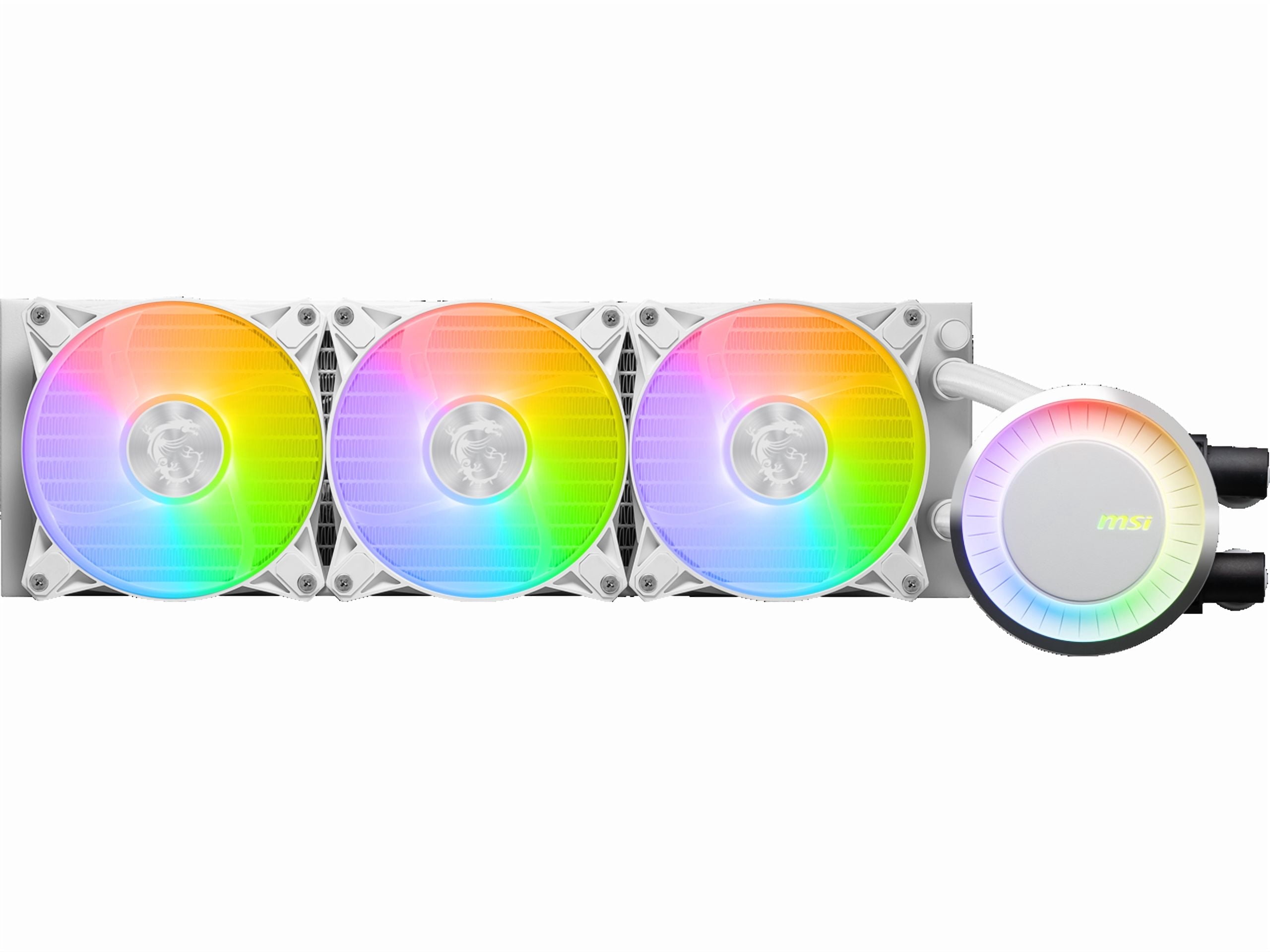 MSI MAG CoreLiquid E360 White - AIO ARGB CPU Liquid Cooler - Rotating Cap Design - 360mm Radiator - Triple 120mm ARGB PWM Fans - LGA 1851,1700 Ready / AM5 Compatible