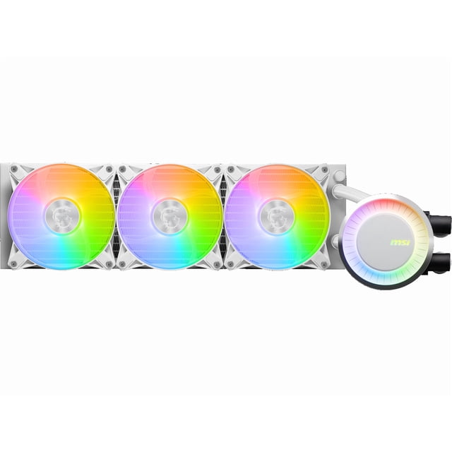 MSI MAG CoreLiquid E360 White - AIO ARGB CPU Liquid Cooler - Rotating Cap Design - 360mm Radiator - Triple 120mm ARGB PWM Fans - LGA 1851,1700 Ready / AM5 Compatible
