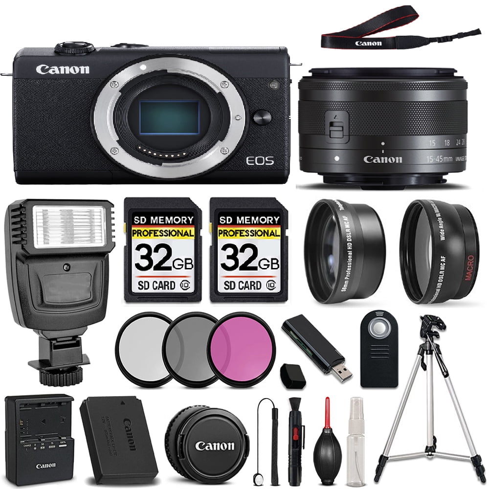 Canon EOS M200 DSLR Camera + Canon EF-S 15-45mm f/3.5-5.6 IS STM Lens +  64GB Storage + 3PC FILTER KIT - All Original Accessories Included -  International Version - Walmart.com