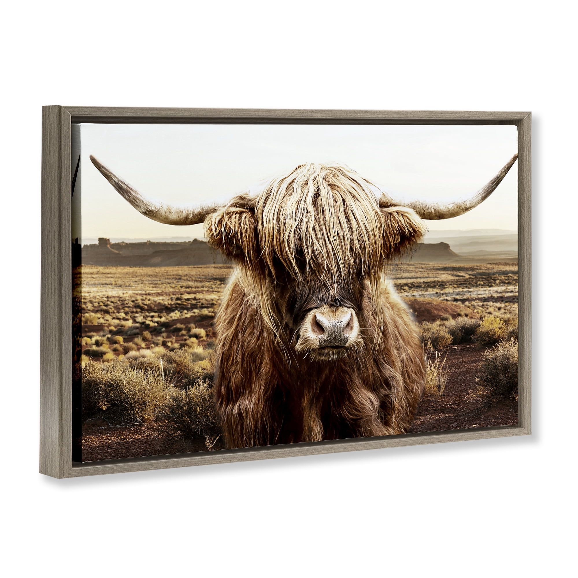 Stupell Industries Rugged Vegetation Cattle Portrait Brown Framed Floater Canvas Wall Art, design by CAD Designs