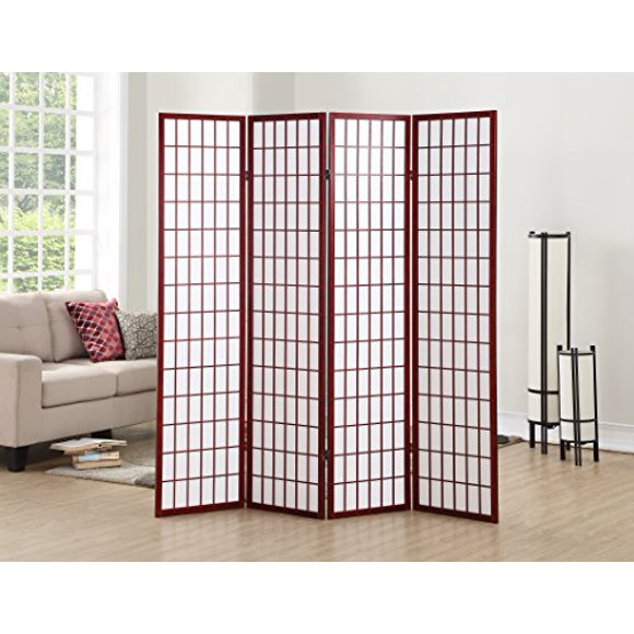 Roundhill Furniture 4 Panel Oriental Shoji Screen Room Divider, Cherry