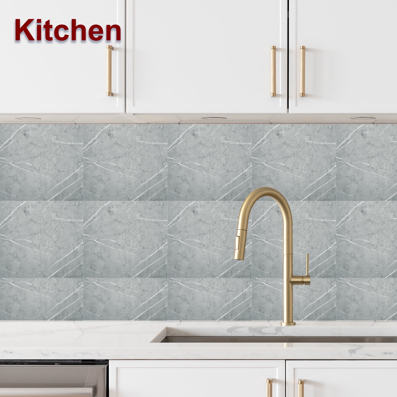Uxcell 15Pcs Peel and Stick Marble Tiles, Waterproof Wall Panel Backsplash, 12"x12" Peel and Stick Shower Tiles for Bathroom, Palace Jade Design