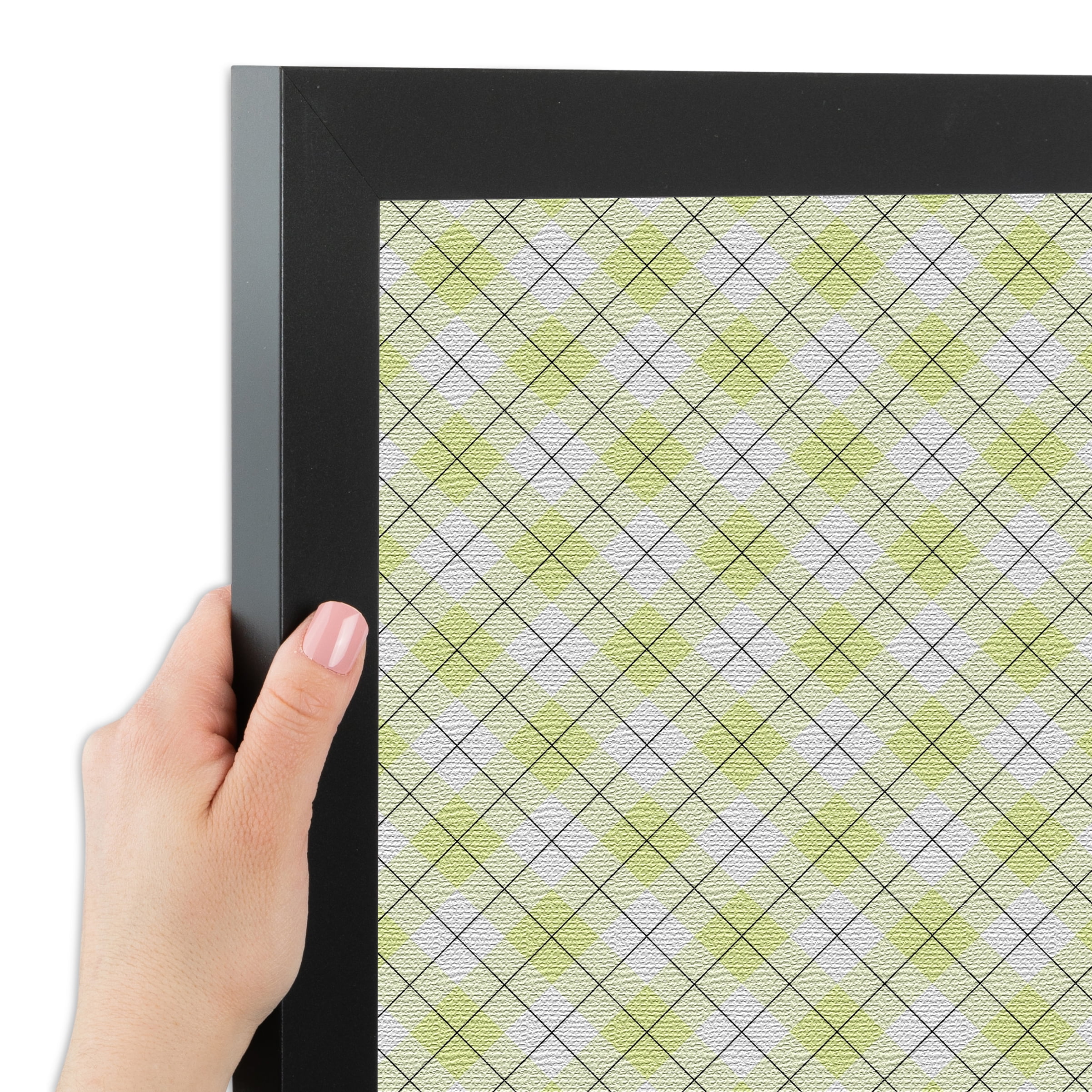 PinPix ArtToFrames 21x15 Custom Cork Bulletin Board Argyle Light Yellow   Poster Board Has a Fabric Style Canvas Finish, Framed in Satin Black (PinPix-642)