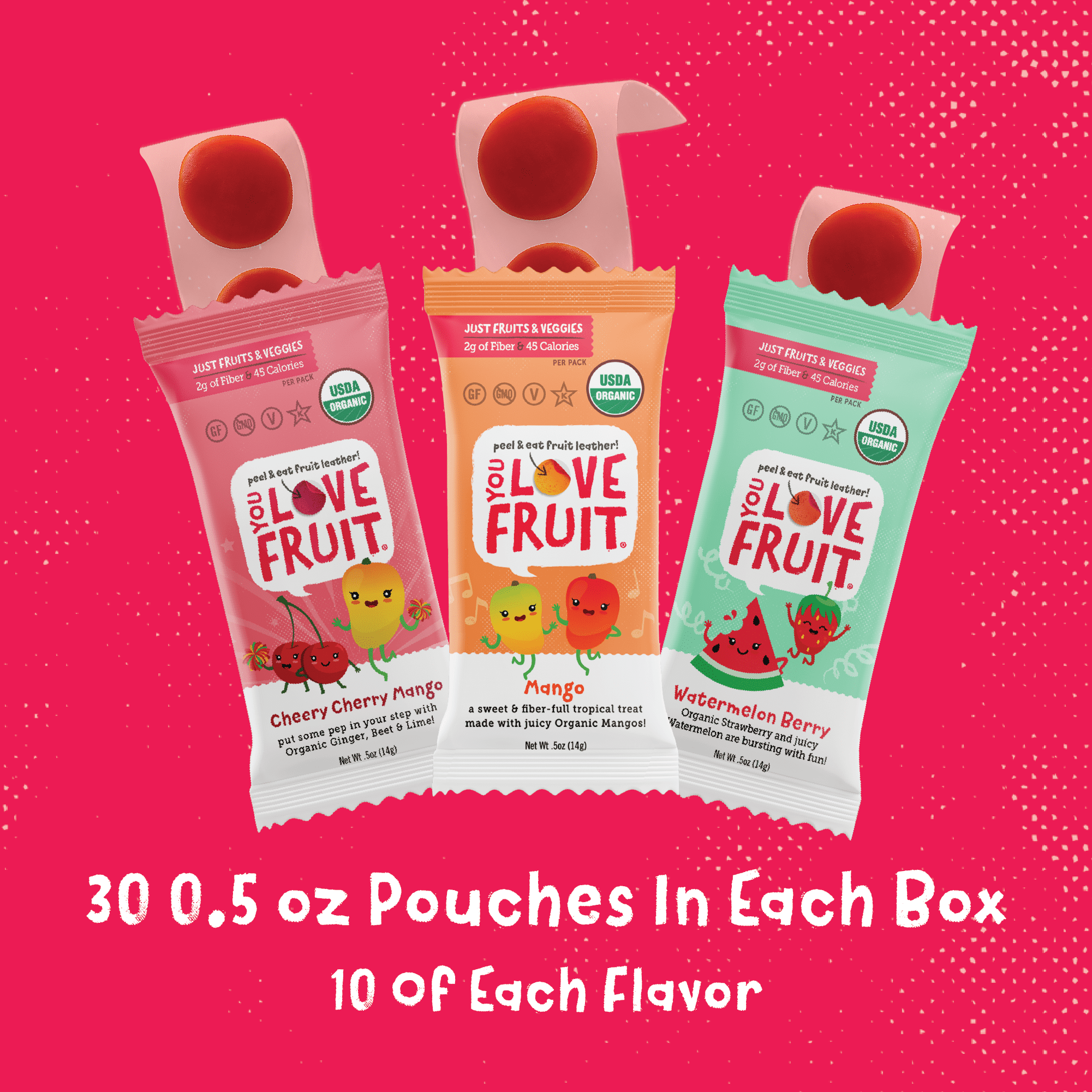 YOU LOVE FRUIT - Fruit Snacks Variety Pack 30 count 100% Natural Gluten-Free Vegan Low Carb Low Fat Fruit Kosher Snacks for Kids College Students Teachers and Offices Healthy