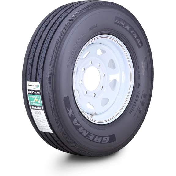GREMAX All Steel Trailer Tire Wheel Assembly ST235/80R16 16-Ply H 130/126M w/8 Lug on 6.5" PCD White Spoke Wheel