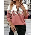 thumbnail image 4 of Camiseta de Larga para Mujer, Cuello Redondo, Estilo Casual, con Media Cremallera, Estampado Geométrico y Bloques de Color. Rojo Rosa S, 4 of 8
