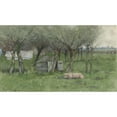 thumbnail image 2 of Nicolaas Bastert 18x12 Black Ornate Wood Framed Double Matted Museum Art Print Titled - Farmyard with Lying Pig (1882), 2 of 5