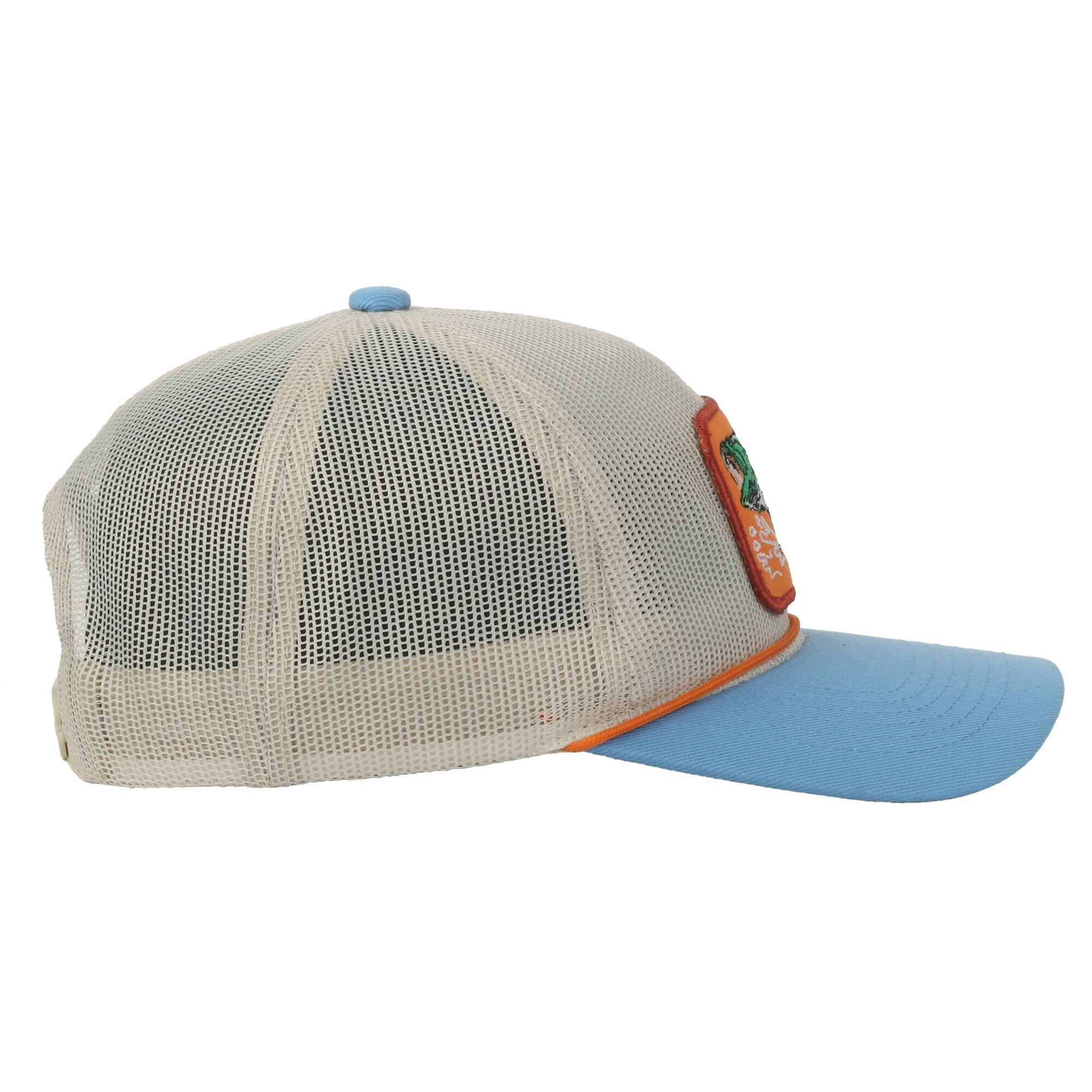 Putty/Blue Bass 6-Panel Cap – Unstructured Mesh Back, Bass Patch, Snapback, One Size