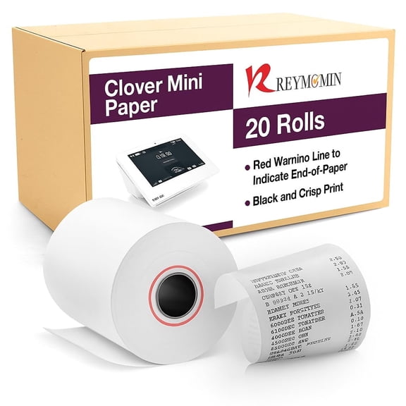 Receipt Paper for Clover Mini and Clover Mobile Thermal Printer - Receipt Paper Rolls Compatible with Clover Mini POS models C200, C300, C301, C302, C305 (20 Rolls)