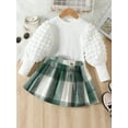 thumbnail image 3 of Toddler Girl 2 Piece Outfit Long Sleeve Shirts and Plaid A-Line Skirt Set for Toddler Fall Clothes,1-6T, 3 of 10