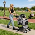 thumbnail image 3 of ZENY 3-in-1 Detachable Pet Stroller, Foldable Dog & Cat Stroller with Car Seat Carrier, Cup Holder & Storage Basket, Gray, 3 of 11