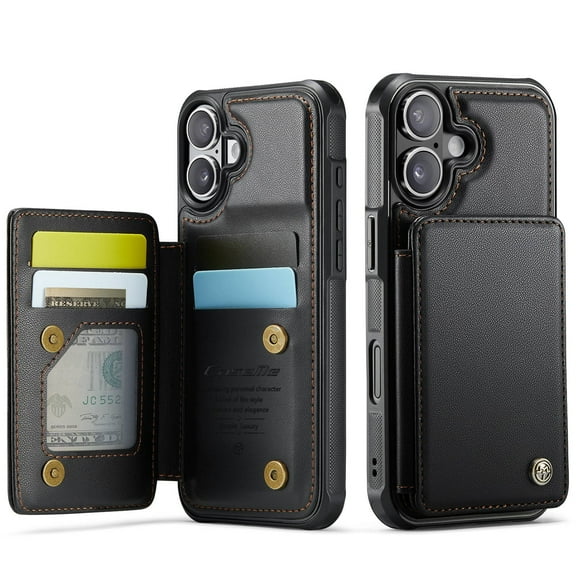 For iPhone 17 Case with Card Holder, Wallet Case for Women Men with RFID Blocking, Durable Leather Kickstand Magnetic Clasp Shockproof for iPhone 17